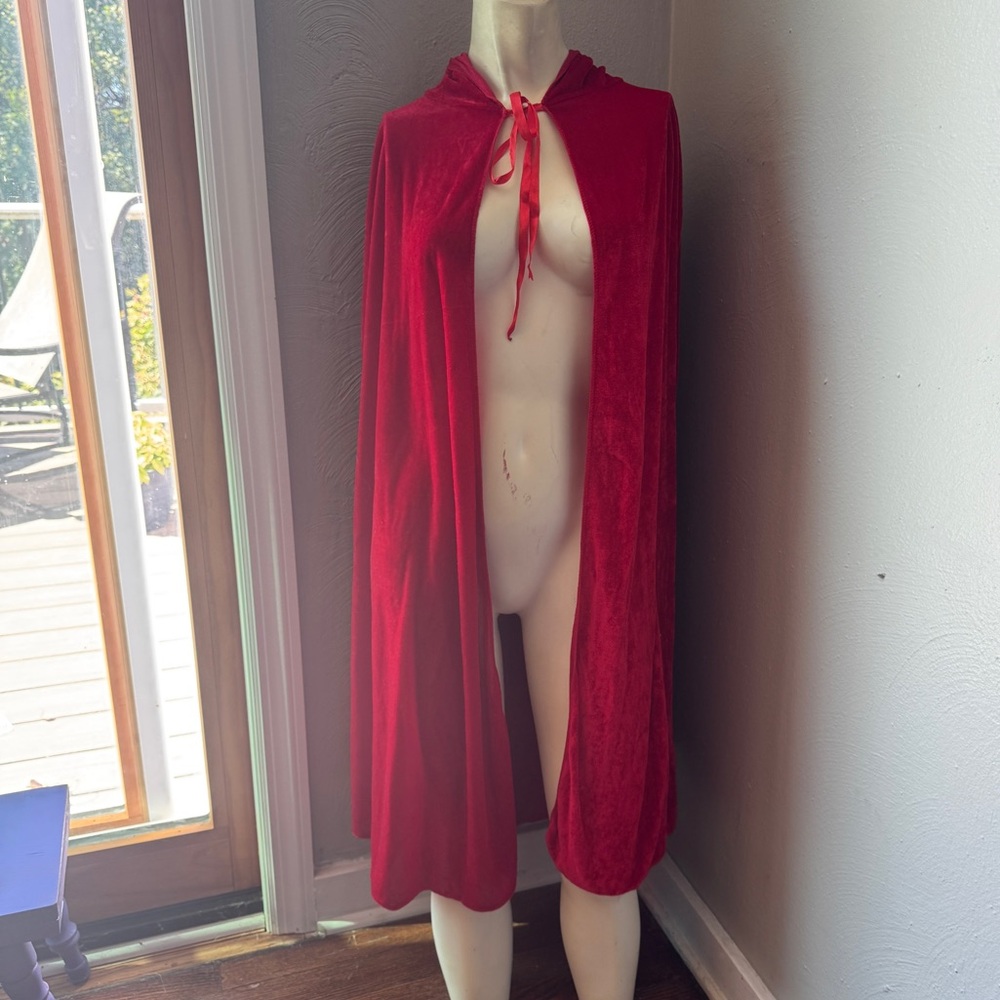Long red hooded velvet cape, Halloween dress up costume unisex